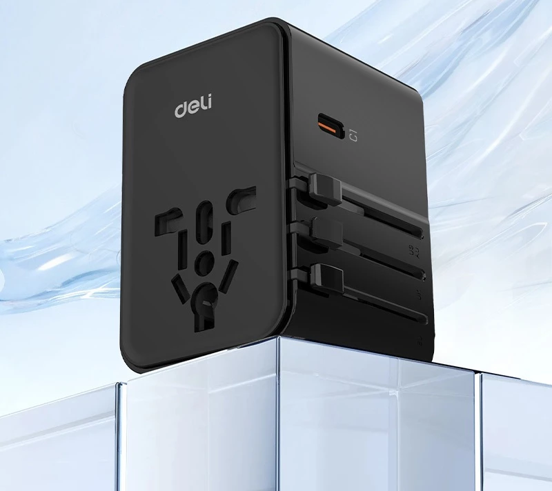 Deli ปลั๊กแปลงต่างประเทศ USB A+C ชาร์จเร็ว 75w ปลั๊กแปลง อแดปเตอร์แปลงไฟ Universal Travel Adapter